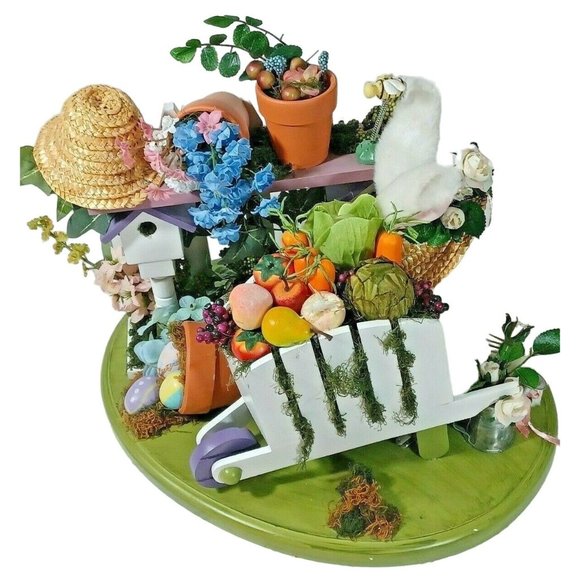 EASTER BUNNY SPRING SUMMER WOOD GARDEN BENCH FLORAL BIRDHOUSE CENTERPIECE - Picture 5 of 12